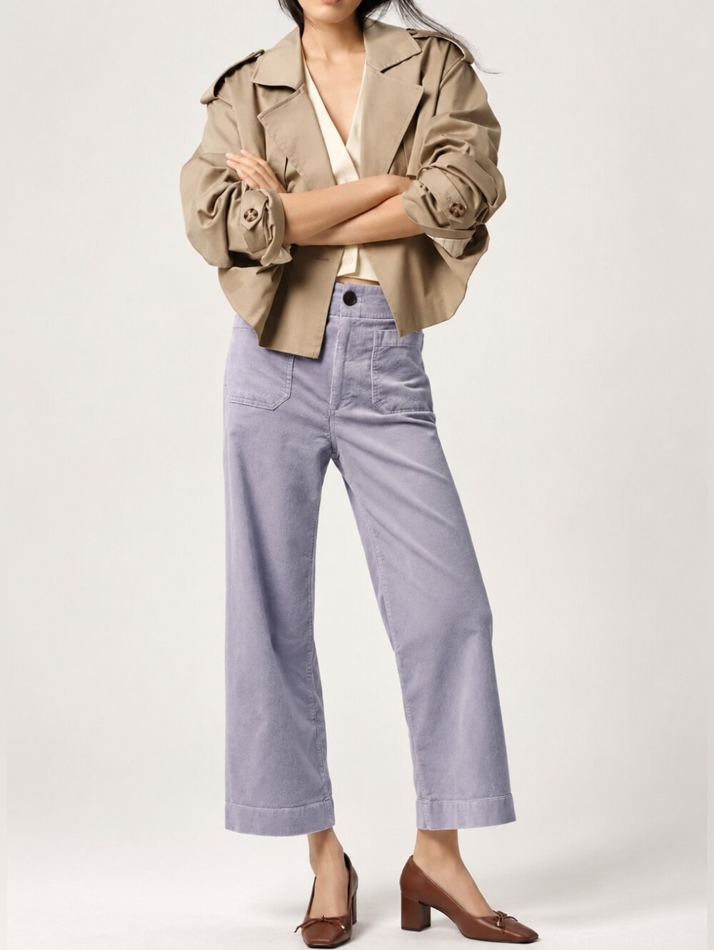 Maeve Colette Crop Pants Corduroy Wide Leg Trousers Lavender Purple 31T